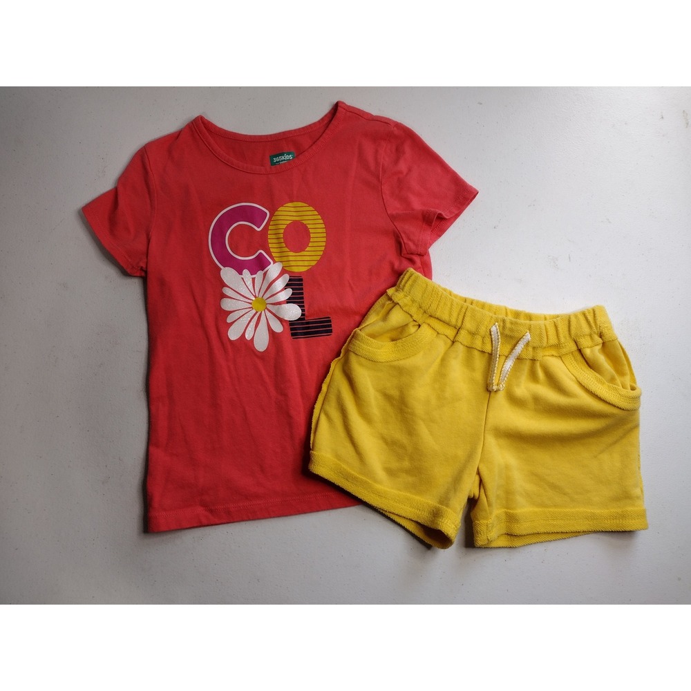 Garanimals Girls Size 6 Coral Pink Cool‎ Daisy Shirt Yellow Shorts Set